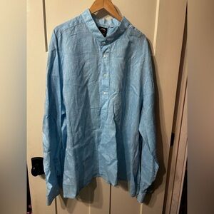 Yacht Club de Monaco by Personal Light Blue 💯 linen long sleeve button Shirt